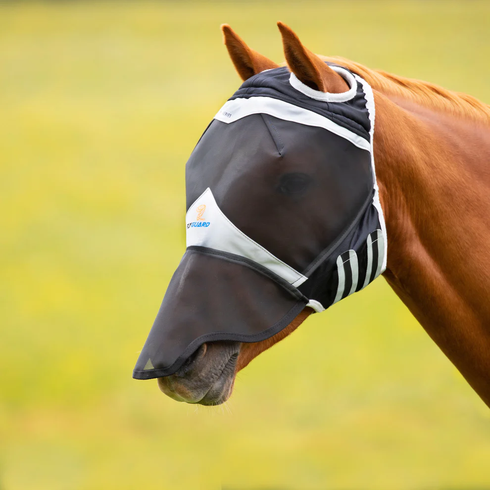 FlyGuard Pro Fine Mesh Fly Mask with Ear Holes & Nose - Extra Full Black