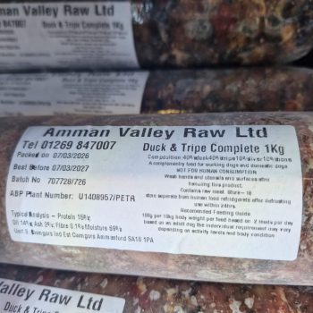 Amman Valley Ltd Frozen Raw Duck & Tripe Complete 1kg
